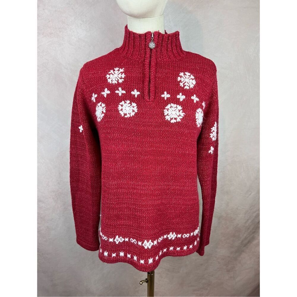Vintage 1990s Northern Reflections Red Snowflake Sweater 1/4 Zip
